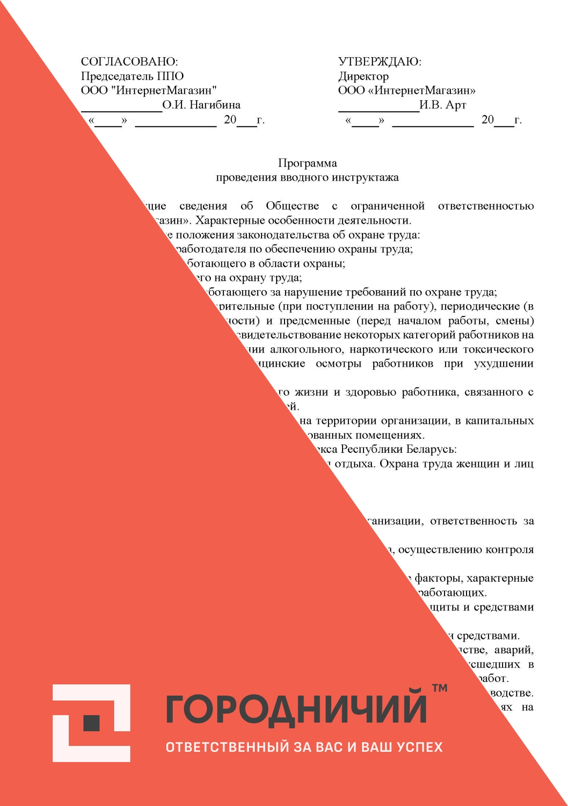 Программа проведения вводного инструктажа