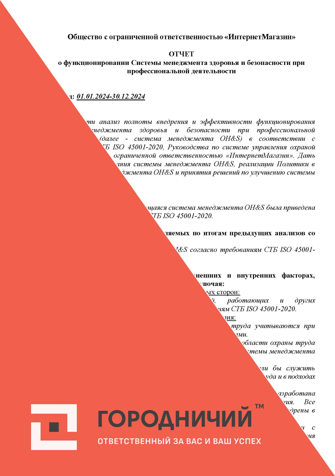 Отчет о функционировании Системы менеджмента здоровья и безопасности при профессиональной деятельности