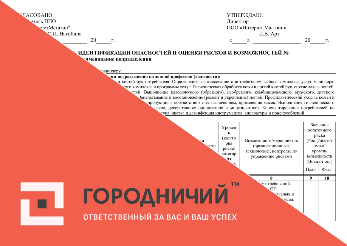 Карта идентификации опасностей и оценки рисков и возможностей мастер по маникюру