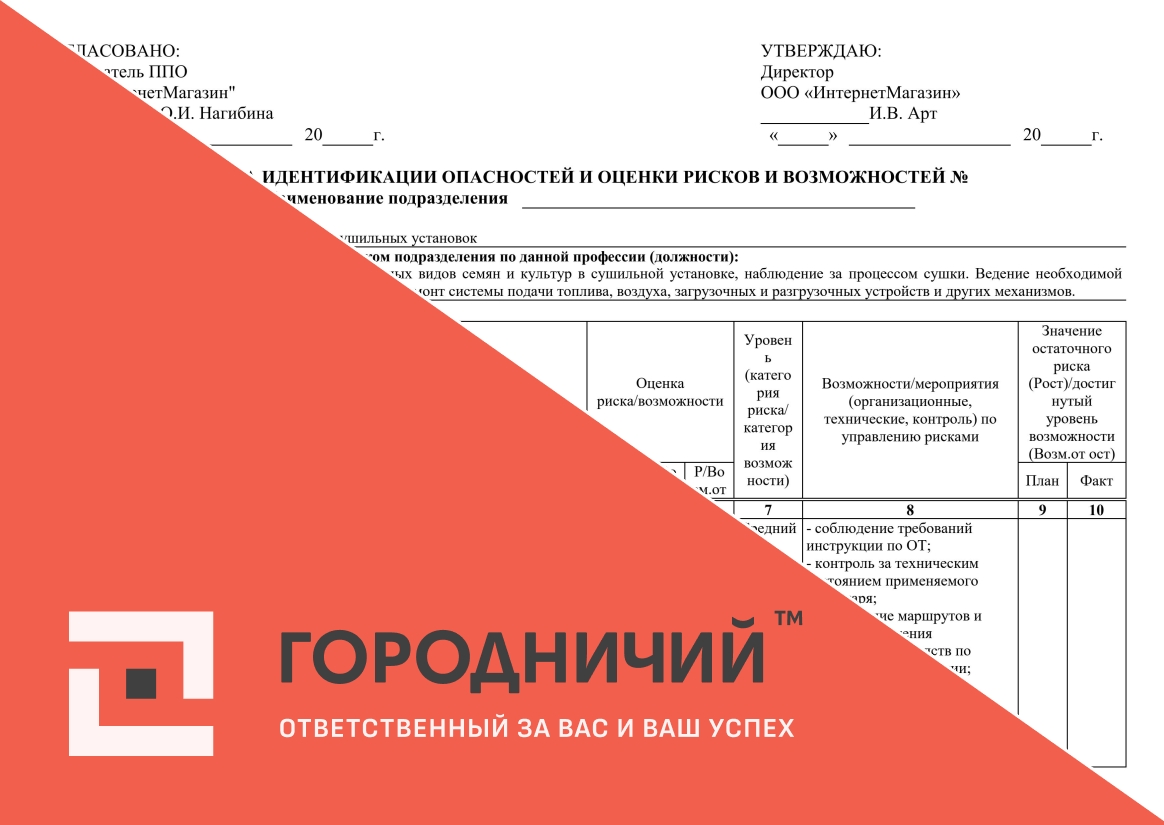 Карта идентификации опасностей и оценки рисков и возможностей оператор сушильных установок