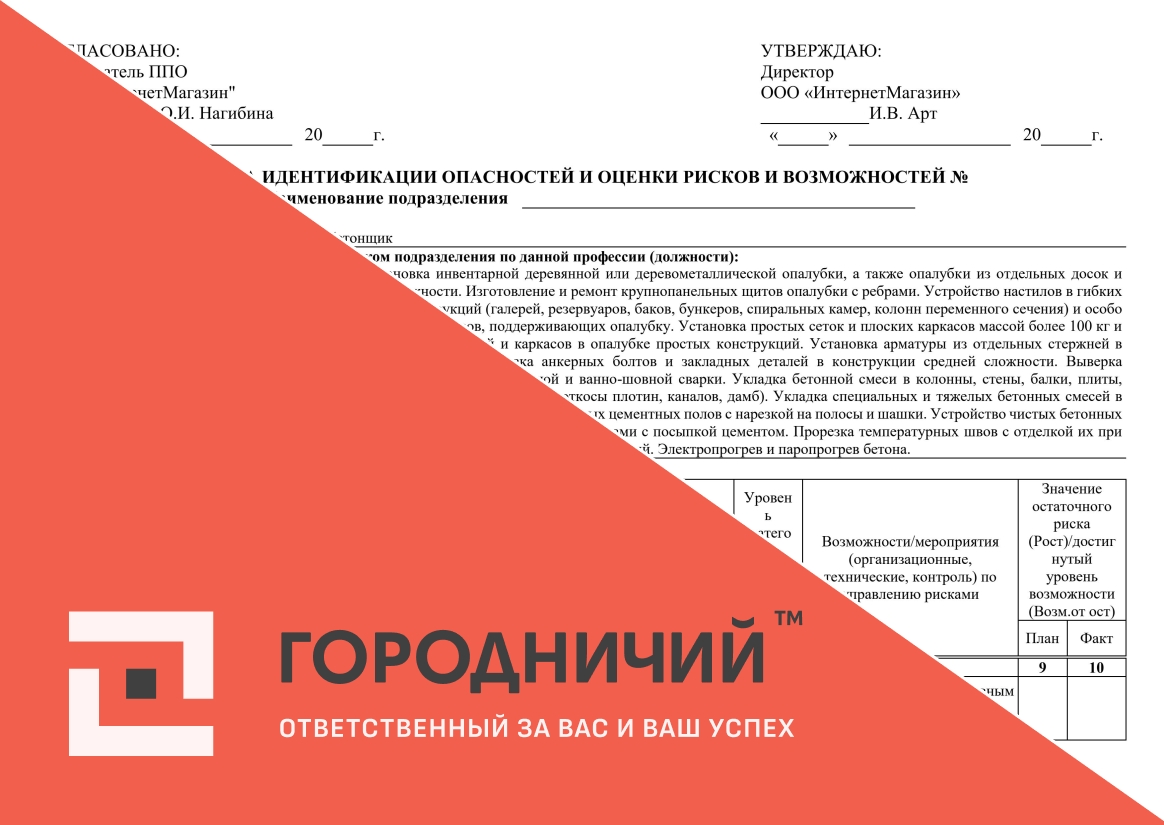 Карта идентификации опасностей и оценки рисков и возможностей плотник-бетонщик