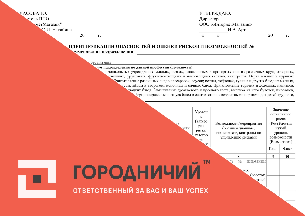 Карта идентификации опасностей и оценки рисков и возможностей повар детского питания