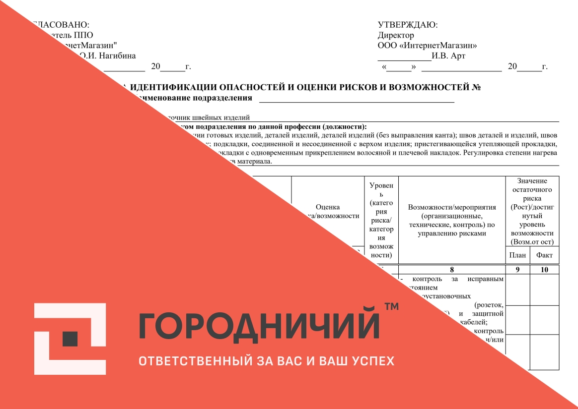 Карта идентификации опасностей и оценки рисков и возможностей термоотделочник швейных изделий