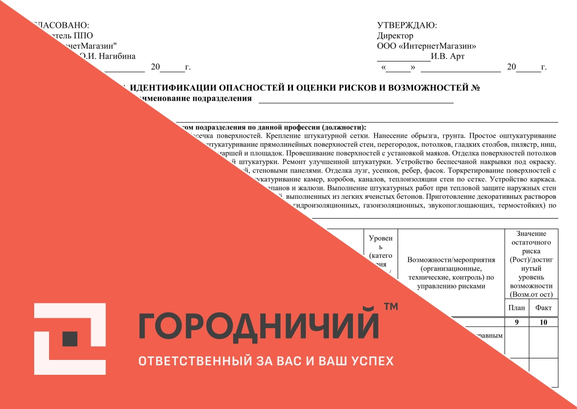 Карта идентификации опасностей и оценки рисков и возможностей штукатур