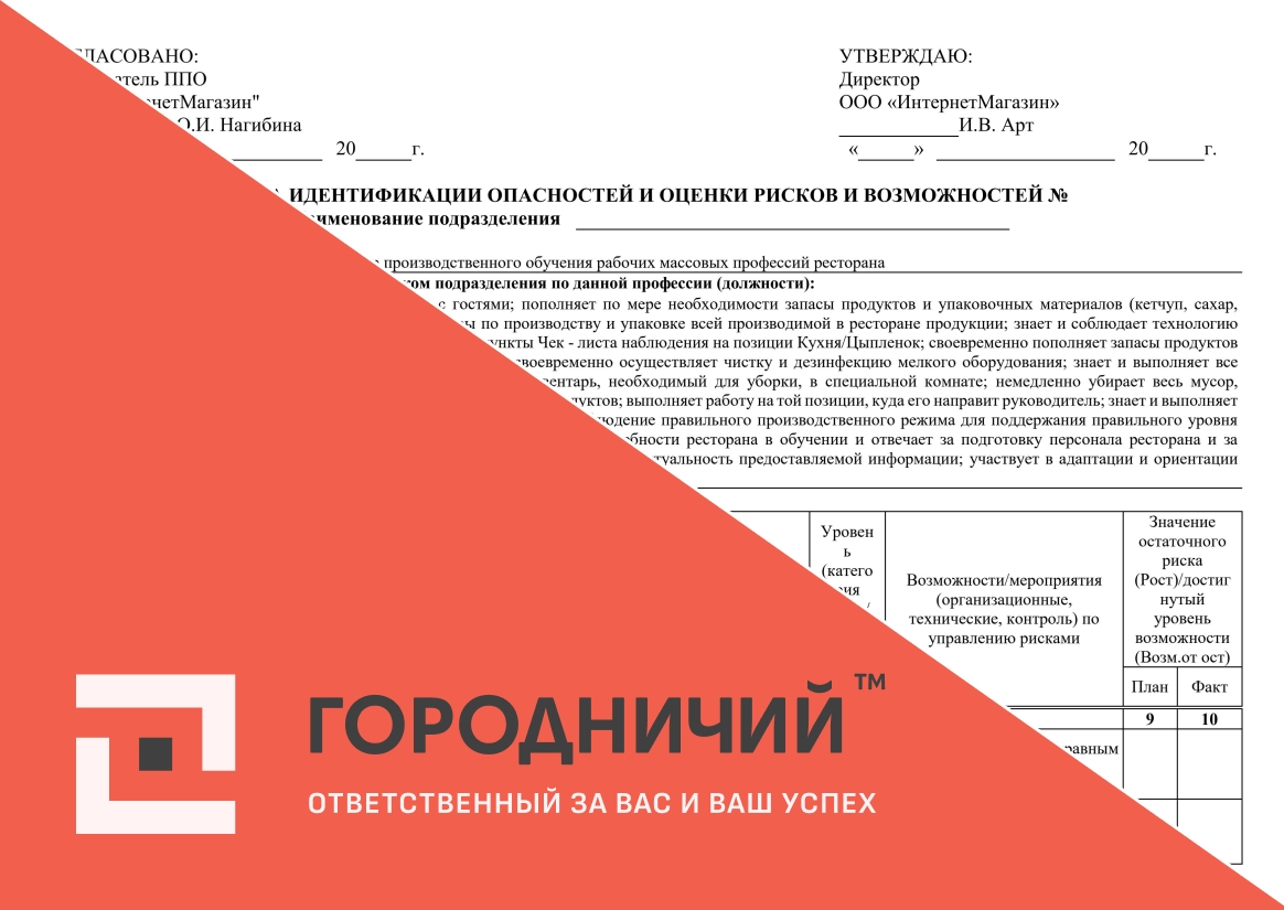 Карта идентификации опасностей и оценки рисков и возможностей инструктор производственного обучения рабочих массовых профессий ресторана