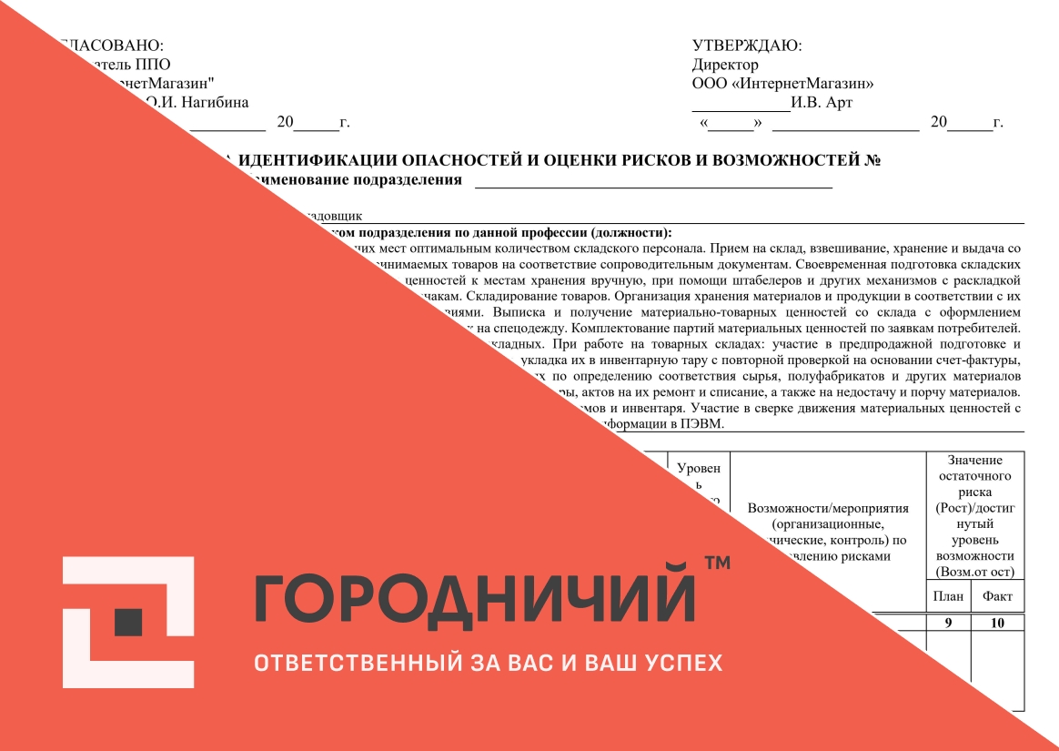 Карта идентификации опасностей и оценки рисков и возможностей старший кладовщик