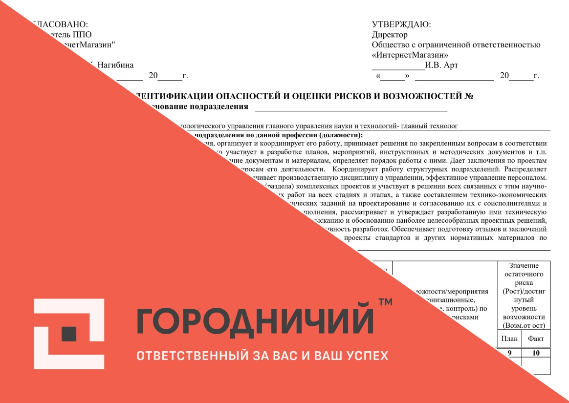 Карта идентификации опасностей и оценки рисков и возможностей начальник технологического управления главного управления науки и технологий- главный технолог