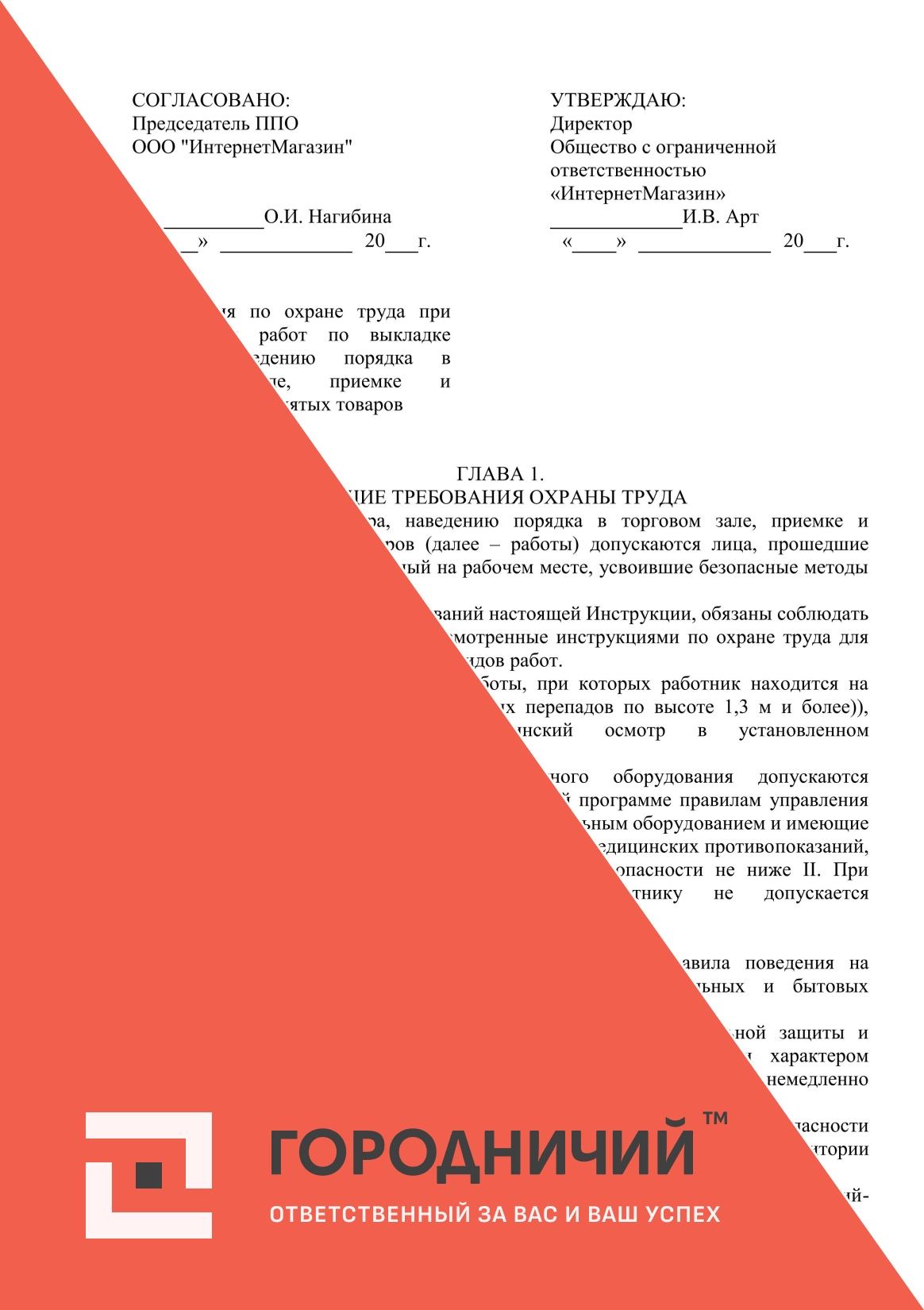 Инструкция по охране труда при выполнении работ по выкладке товара, наведению порядка в торговом зале, приемке и размещению принятых товаров